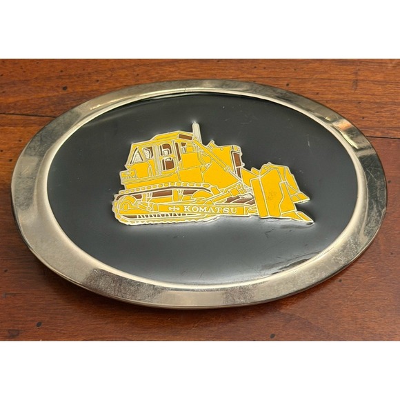 Vintage Komatsu Bulldozer Dozer Belt Buckle Heavy Equipment Construction Enamel